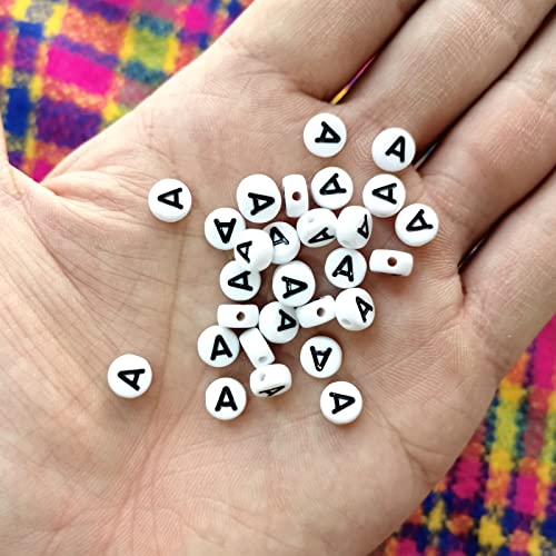 Amaney Vowel Letter Beads A 100pcs 7×4mm White Round Acrylic Black Alphabet for Jewelry Making - color: Black-A