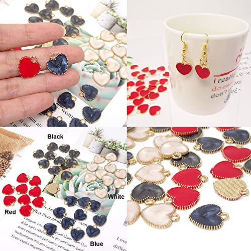 Honbay 40PCS Enamel Alloy Charms Pendant Dainty Cute Love Heart Shaped Pendants Valentine's Day Pendant Bead Charms for Keychains Earrings Bracelets Necklaces Jewelry Making and DIY Crafts - color: "4 Colors-blue,white, red, black"