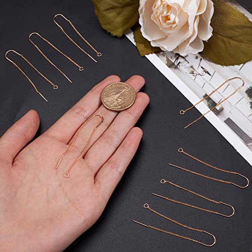 Beebeecraft 10Pcs/Box Ear Threads 103mm 18K Gold Plated Long String Earring Threader Pull Through Threaded Long Chain with Loop for DIY Earring Making - color: Golden, size: 103mm