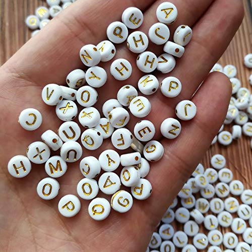 Amaney 2000pcs Letter and Gold Spacer Beads Kit for DIY Bracelet Necklace Craft Jewelry Making - color: Gold on White