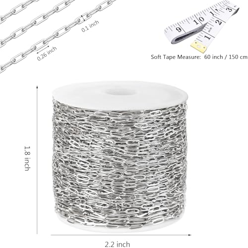 16Ft Stainless Steel Paperclip Chain for Jewelry Making, 2.5mm Width Silver Paper Clip Link Chains Roll for DIY Necklace Bracelet Craft Jewelry Making Supplies with Lobster Clasps Soft Tape Measure - color: Paperclip 2.5mm Silver