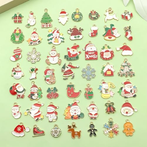 Sailanzi 50pcs Alloy enamel Christmas series Santa Claus snowman Christmas tree Pendant Jewelry Making DIY Keychain Earrings Pendant Various Design Charms for Jewelry Making Bracelets Necklace(SN936) - color: SN936