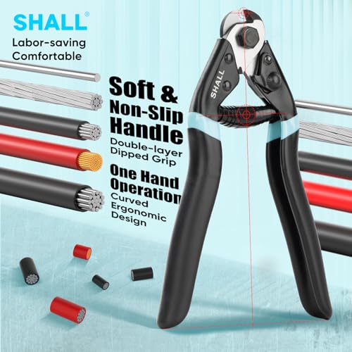 SHALL Cable Cutter, 7-1/2 inch Wire Rope Cutter Heavy Duty for Cuttng Up to 5/32", Chrome Vanadium Steel Jaw for Hard Wire Ropes, Steel Wires, Aircraft Cables, Railing, Metal Fence, Bike Bicycle Brake
