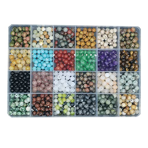 720pcs 6mm Natural Round Stone Beads Gemstone Beading Hole Size 1mm Crystal Energy Stone Healing for Bracelet Necklace Earrings Jewelry Making(24 Colors-4,6mm) - color: 24 colors-4,6mm