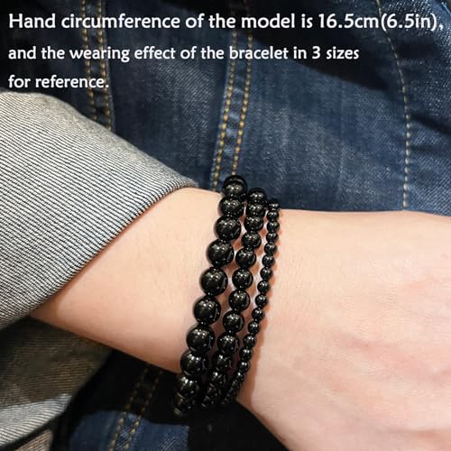 Natural Healing Gemstone Bracelet Handmade Yoga Stretch Elastic Bracelet Stress Relief Crystal Jewelry for Men and Women - color: Black Onyx (Positive Energy), size: 4mm
