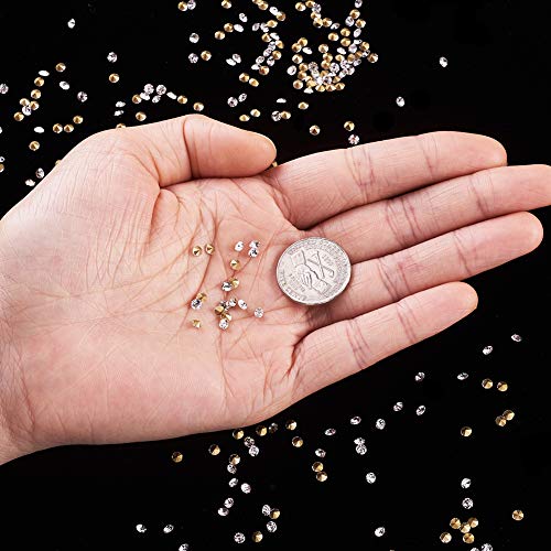 Fashewelry 3mm Pointed Back Clear Glass Rhinestone 1440pcs Mini Crystal Diamante Gems Gold Plated for Nail Art Craft Replacing Jewelry - color: Clear, Golden Back, size: 3mm-Glass
