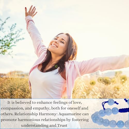 ANAYA AGATE Energy Protection Crystal Handmade Adjustable Bead Bracelet Perfect for Men, Women’s Christmas Gift - Gemstone Healing Stretch Bracelet Pulsera Para Hombre Mujer Stocking Stuffer - color: Aquamarine