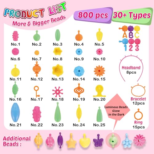 FUNZBO 850pcs Pop Beads - Jewelry Making Kit for 3 4 5 6 7 8 Year Old Little Girls, Arts and Crafts Toys for Kids, Necklace Bracelet Ring Hairband Creativity Snap Set, Birthday Gifts for Kids - size: X-Large