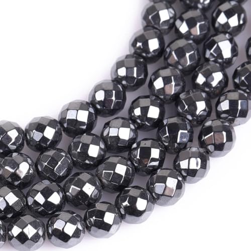 HAAMIIQII 65pcs 6mm Natural Black Hematite Loose Gemstone Beads Faceted Round Spacer Stone Beads for Jewelry Making DIY Bracelets Necklaces Crafting - color: Faceted Round, size: 6mm