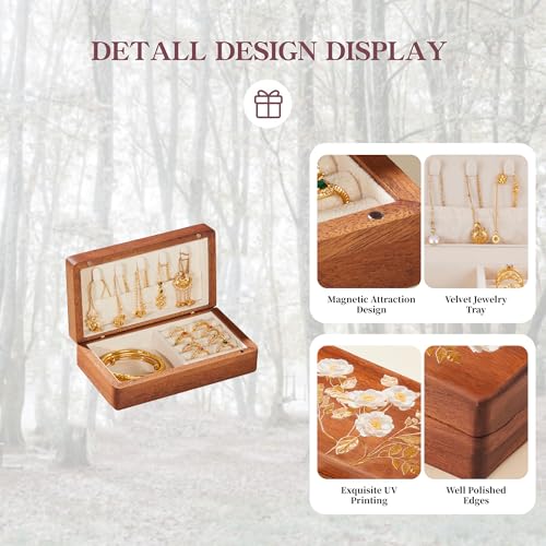 Travel Jewelry Case Small Wood Jewelry Organizer Jewelry Box for Women (Nut-Brown Print) - color: Nut-Brown Print