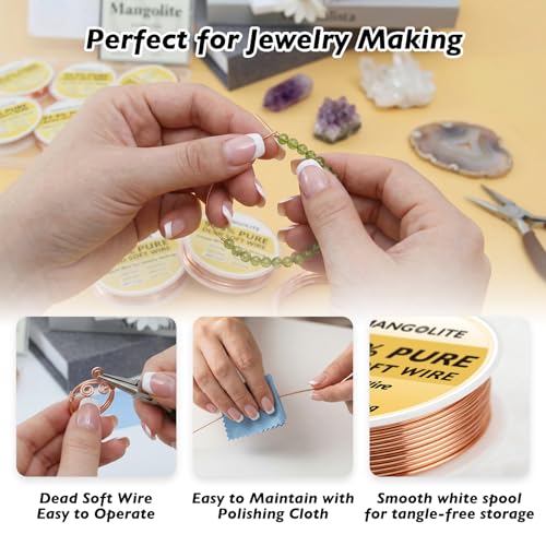 20 Gauge/0.8mm Copper Wire for Jewelry Making – 103 Feet Single Spool with Polishing Cloth & COA – 99.9% Pure Dead Soft Bare & Skin Safe Uncoated Craft Wire for Jewelry Setting & Bracelet - size: 20 Gauge, style: 5 Ounces