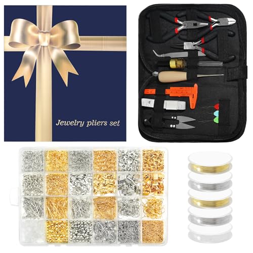 fuvooi Jewelry Repair Kit, Jewelry Making Supplies Kit Jewelry Pliers Set with Wires, Chain, Tweezers, Lobster Clasps, Jewelry Jump Rings