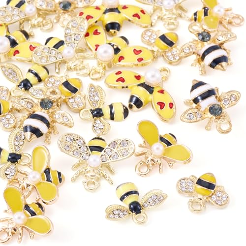 Craftdady Enamel Dangle Charms Pendant Food Animal Flower Cute Charms Colorful Metal Fruit Pendants Hang Ornament for Craft Bracelet Necklace Earring Key Chains Jewelry Making - color: Yellow Bee 2