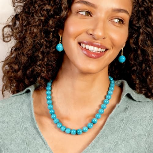 Gemstone Beaded Necklace for Women, Trendy 18K Gold Plated Hematite Natural Stone Bead Choker, Boho Handmade Summer Beach Necklaces for Women Everyday Western Jewelry Gifts - color: 03-Turquoise