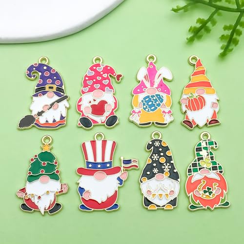 16pcs Alloy enamel traditional festival Easter Christmas dwarf set pumpkin heart-shaped clover Pendant Jewelry Making DIY Keychain Earrings Pendant Various Design Charms for Jewelry Making Bracelets Necklace (SN1070) - color: SN1070