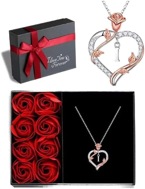 Iefil Valentines Day Gifts for Her - 925 Sterling Silver Heart Initial Necklace, Anniversary Birthday Gifts for Women, Jewelry Gift for Wife Girlfriend