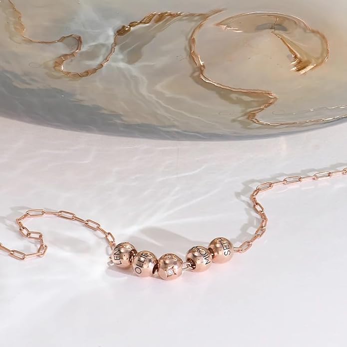 MyNameNecklace Personalized The Balance Charm Necklace with Custom Engraved Beads - Cable/Link Chain - Dainty Gift for Mom, Her - Jewelry for Christmas