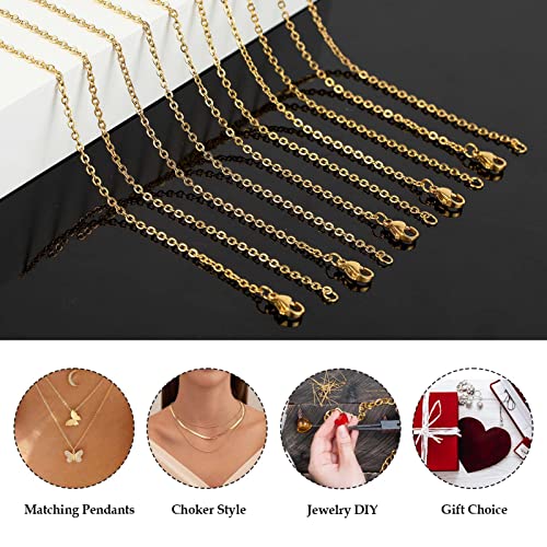 20pcs Jewelry Chains Bulk for Men and Women Necklace DIY, Gold Plated Stainless Steel Cable Chain Jewelry Supplies (16 Inches) - color: Gold Cable, size: 16 Inch