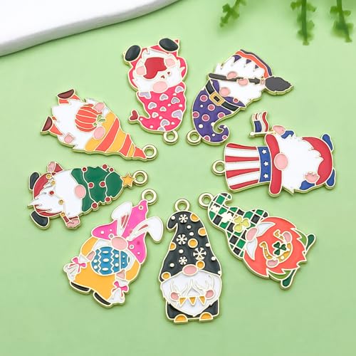 16pcs Alloy enamel traditional festival Easter Christmas dwarf set pumpkin heart-shaped clover Pendant Jewelry Making DIY Keychain Earrings Pendant Various Design Charms for Jewelry Making Bracelets Necklace (SN1070) - color: SN1070