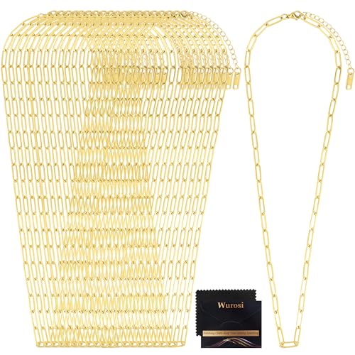 20 Pack 18Inch 18K Gold Plated Paperclip Charm Necklace Chains for Jewelry Making Adjustable 4mmx12mm Stainless Steel Necklace Chain with 2 Inch Extension Chain for Women - color: Necklace 20 Pcs Gold Necklace
