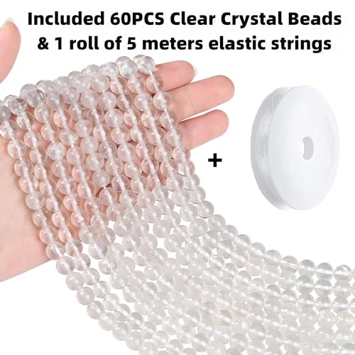 QINJIEJIE 60PCS Clear Crystal Beads 8mm Natural Stone Beads Round Loose Gemstone Bead for Bracelet Beading Crystal Jewelry Making DIY Necklace Earrings 0.32" - color: Clear Crystal, size: 60PCS