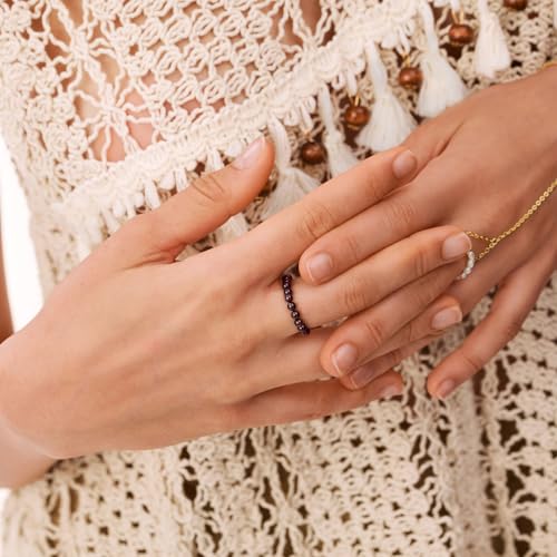 NLIEO Natural Gemstone Stretch Beaded Rings for Women Stackable Dainty Elastic Crystal Rings Jewelry - style: Almandite Garnet