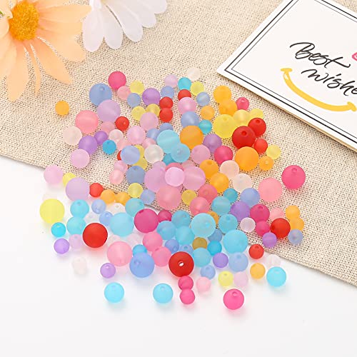 950 Pcs Colourful Acrylic Round Beads, Matte Colorful Frosted Beads, Transparent Frosted Beads for Jewellery Making DIY Necklaces Bracelet (Matte Transparent Colourful/Mixed) - color: Matt transparent colourful / mixed