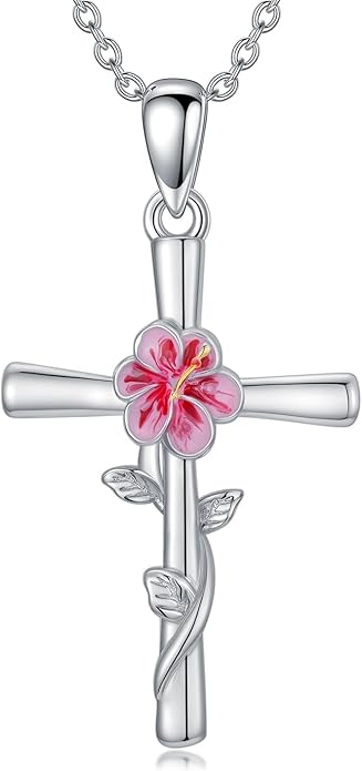 Flower Necklace Sunflower/Violet/Daffodil Necklace Sterling Silver Flower Cross Pendant Jewelry Gifts for Women
