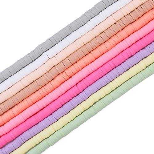 COIRIS 3400 Pcs Vinyl Heishi Beads Environmental Handmade Polymer Clay Spacer 6mm Disk Flat Beads for Surfer Chocker Necklace Bracelet Earrings Jewelry Making(RT-Macaroon Mix-6) - color: RT-Macaroon Mix-6