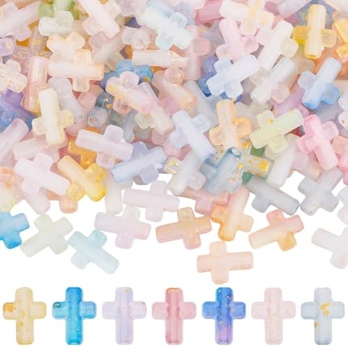 SUNNYCLUE 1 Box 200pcs Acrylic Cross Bead Mini Cross Beads Easter Rosary Small Tiny Gold Enlaced Plastic Crosses Crucifix Spacer Bead Bulk for Jewelry Making Adult Women Bracelets Necklaces - style: Cross 3