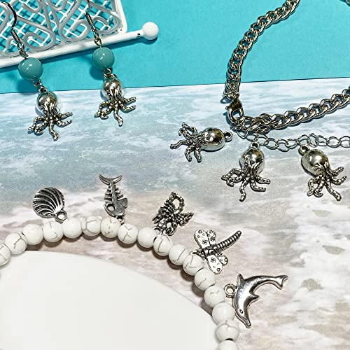 Heather's cf Silver Sea Charms – Antique Pendants, Non-Tarnish, Lead-Free & Nickel-Free, Bulk Ocean Animal Charms for DIY Jewelry, Bracelets, Necklaces, Earrings, Beach Craft Supplies (Sea Animals) - color: Octopus - 48 Pc