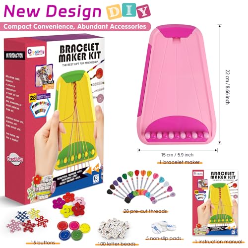 Friendship Bracelet Making Kit for Girls Ages 8-12, Kids Jewelry Making Kit with 28 Pre-Cut Threads and Letter Beads, Arts and Crafts for Kids, Birthday Easter Gifts for 6 7 8 9 10 11 12 Year Old - color: Pink