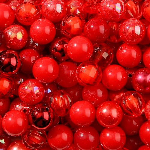 20mm Acrylic Beads 120pcs Red Chunk Bubblegum Bead 20mm Multicolor Beadable Pen Ball Beads for Pen Bag Jewelry Making Necklace Bracelets (red) - color: red