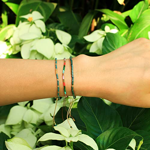 KELITCH Adjustable turquoise bead bracelet single color knitting friendship bracelet fashion jewelry daily wear gift (28 color selection) - color: Dark Green 04O
