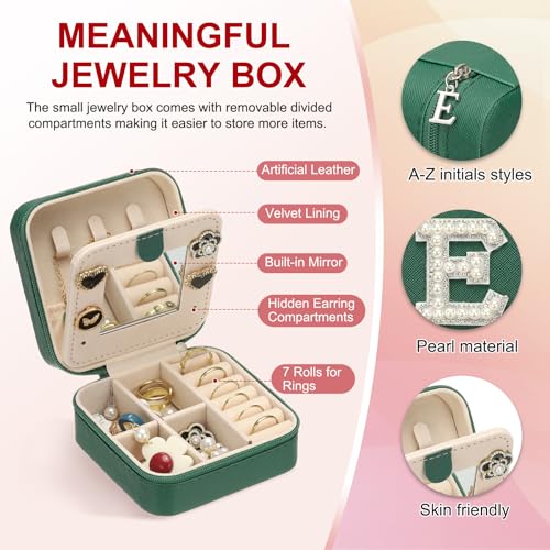PATIKIL Travel Jewelry Case,E Initial Small Travel Jewelry Box Organizer Rings Earrings Storage Case Personalized Gifts for Women Girls Birthday Christmas Bridesmaid Gifts,Dark Green - style: E