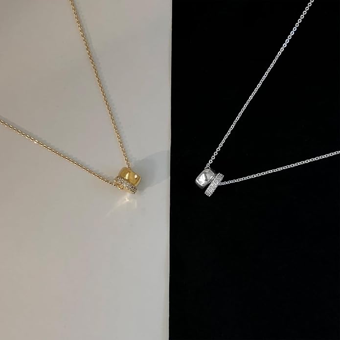 OGD Layered CZ Rondelle Pendant Necklaces for Women, 14K Gold Plated Trendy Mariner Chain Dainty Circle Rondelle Pendant Choker Necklace for Women Two-Toned Cubic Zirconia Gold Necklace
