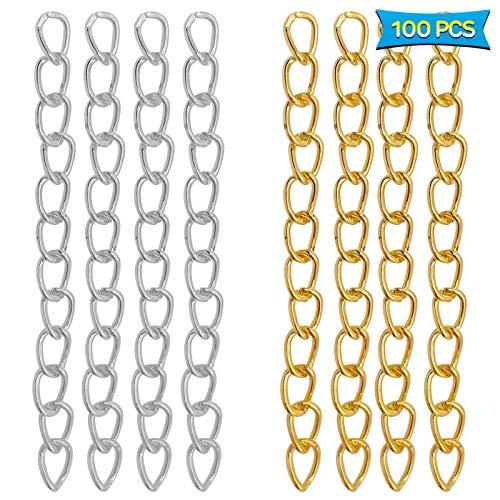 100pcs 50mm x 4mm Extender Chains Tail Chain Removable Extension Chain for DIY Jewelry Making Necklace Bracelet Anklet Key Chain(Gold & Silver)