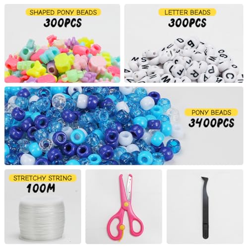 IOOLEEM Blue Solid & Glitter Bulk Pony Beads - 4000pc Kit for Friendship Bracelets & Jewelry Making, Easy Storage - color: Blue & Glitter