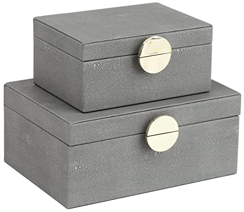 HofferRuffer Faux Leather Jewelry Boxes, Decorative Boxes Storage Accessory Organizer with Gold Hardware Decor, Classic Vegan Leather Set of 2 Pieces (Dark Grey) - color: Dark Grey