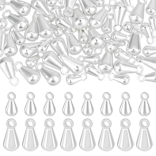 Beebeecraft 1 Box 80Pcs Teardrop Charms Dangle End Beads Extender Chain Drop Water Charms for Jewelry Making Findings - color: Silver, size: 6x3mm/8x4mm