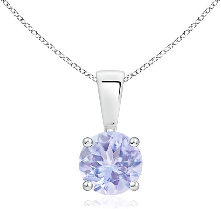 Angara Natural Tanzanite Solitaire Pendant for Women | Round Tanzanite Solitaire Pendant Necklace in 14K Solid Gold/Silver/Platinum With 18" Chain | December Birthday, Gemstone Jewelry Gift