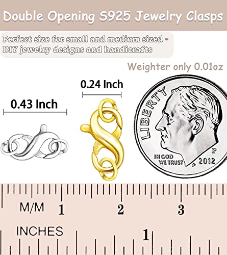 Dailyacc S925 Double Opening Lobster Clasp Sterling Silver and Gold Necklace Bracelet Extender Clasps and Closures for DIY Jewelry - color: Gold & Silver, size: 11mm × 6.5mm