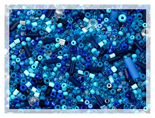 0.7oz (20g) Mix of Small Rocailles, Seed Beads & Bugles 2-10mm Preciosa Ornela Czech Glass Beads, Mix Blue - color: Seed Beads Mix - Blue, size: Mixed Sizes 2-10mm
