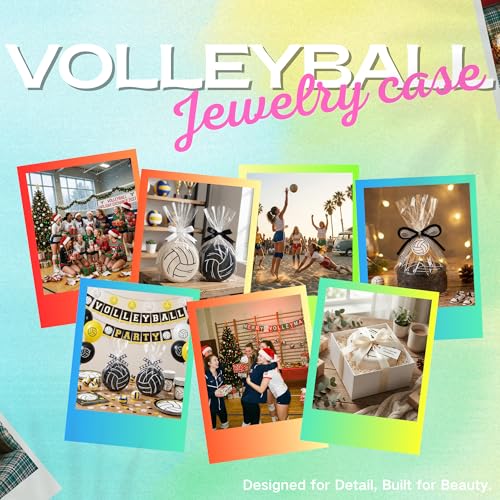 12-Pack White Black Volleyball Travel Jewelry Case Round Volleyball Stuff Portable Jewelry Organizer Storage Case for Team Athletes & Sports Enthusiasts Christmas Events & Milestones - style: B&W Mixed Volleyball