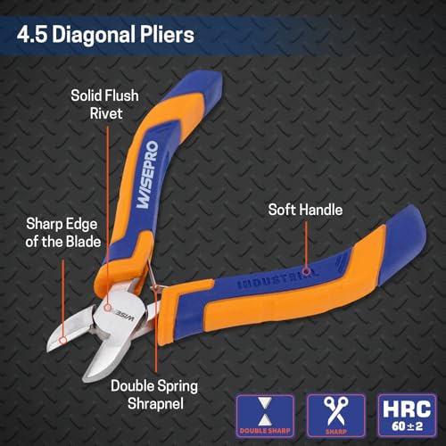 Mini Diagonal Pliers, 4.5 Inch Micro Wire Flush Cutters, Precision Side Cutting pliers with spring shrapnel loaded - style: 4.5 Inch Diagonal Pliers