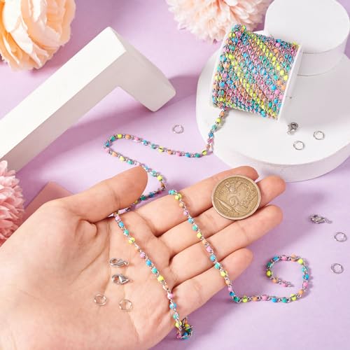 KISSITTY 9.84 Feet Stainless Steel Link Chains Enamel Bead Necklace Bracelet Unwelded Chain Jewelry Making Kit for Women Choker Anklet DIY Clothes Decor Crafts Making with Clasps Jump Rings