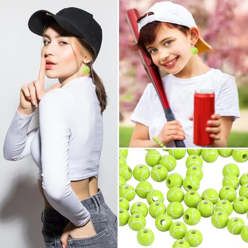 100pcs Tennis Beads with 5.5 Yard Elastic Rope,Acrylic Sports Beads DIY Spacer Bead for Necklace Bracelet Keychains Handmade Jewelry Making Accessories Craft Supplies,12mm(Tennis) - color: Tennis