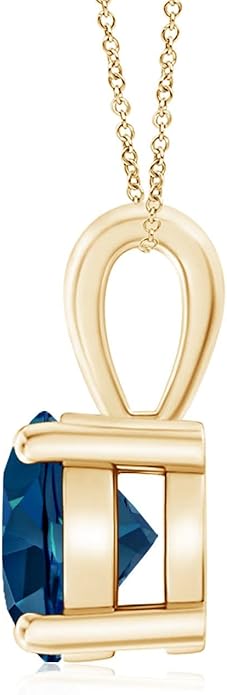 Angara Natural Blue Topaz Solitaire Pendant for Women | Classic Prong-Set Round Blue Topaz Pendant in 14K Solid Gold/Silver/Platinum With 18" Chain | December Birthday, Gemstone Jewelry Gift