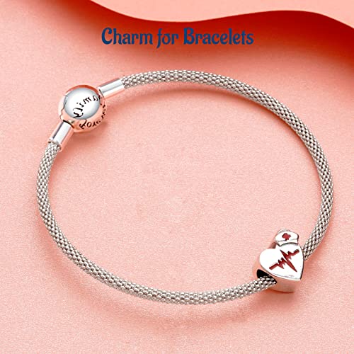 S925 Bead Dangle Charms for Bracelets Necklaces, Compatible with Pandora - style: Nurse Heart Charm Heartbeating