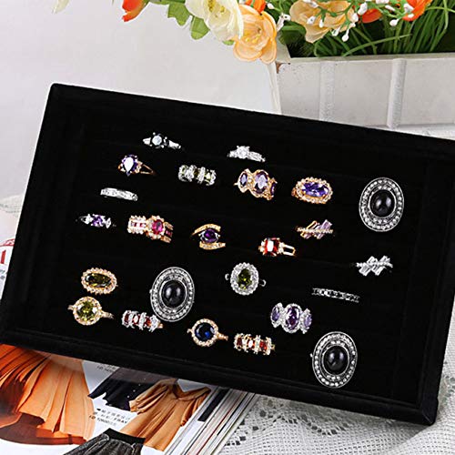Tinsow Black Stackable 7 Slots Jewelry Rings Earrings Tray Velvet Showcase Display Organizer (Black) - color: Black